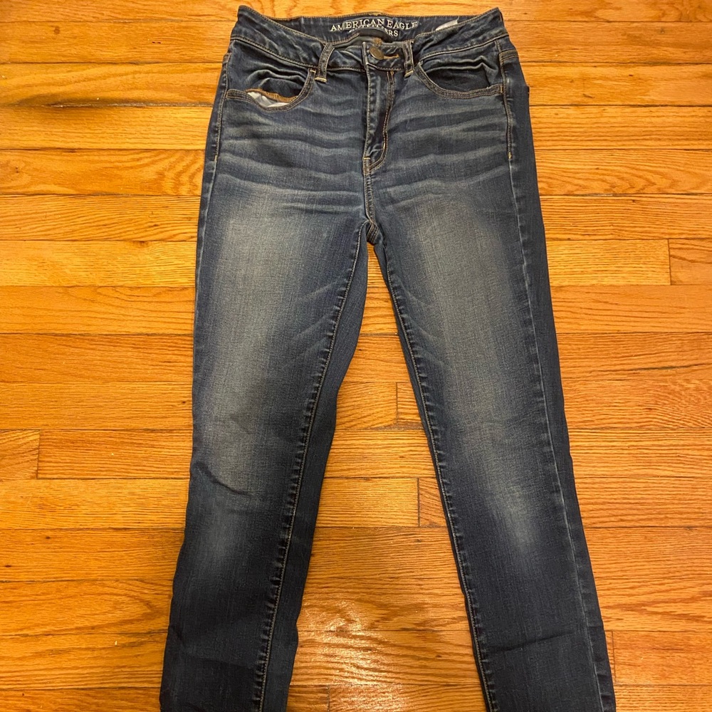 American eagle blue super high waisted